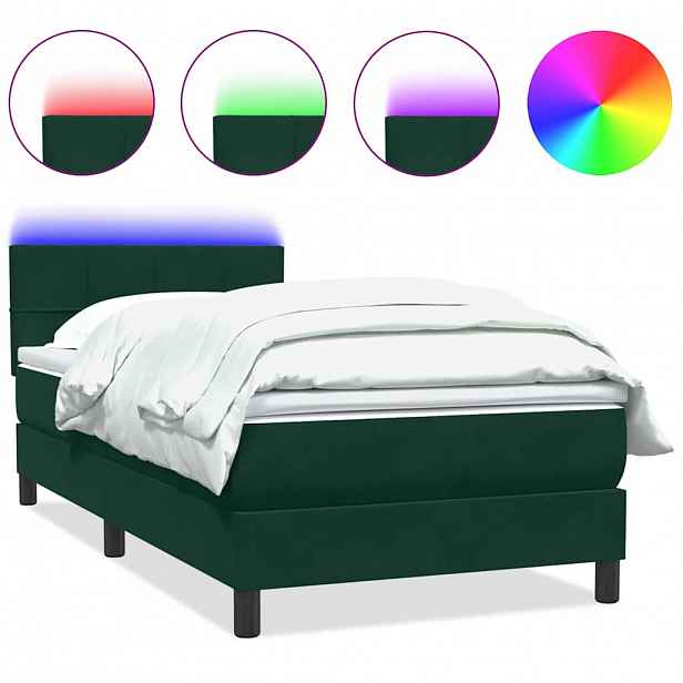 vidaXL Box spring postel s matrací a LED tmavě zelená 80x220 cm samet