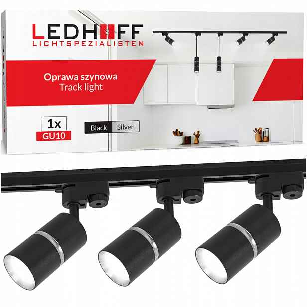 Kolejnicová lišta 1 m 3x reflektor GU10 Černá stříbrná Led lampa