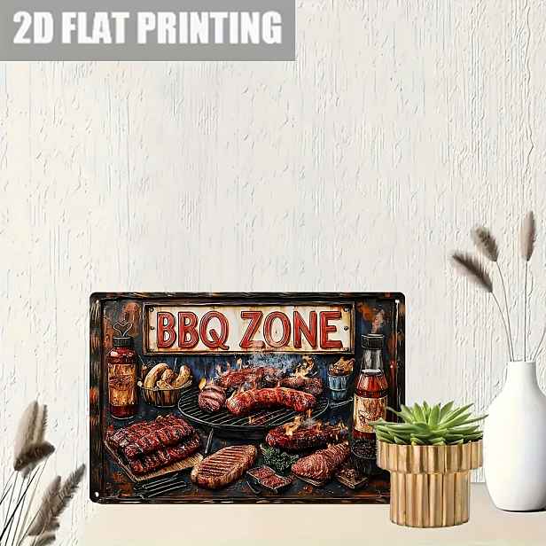 TEMU 2D plochá, 1 BBQ plocha "Čtvercová hliníková značka - Perfektní pro domácí, barovou restaurační dekoraci - 2D ploché produkty předvrtané pro