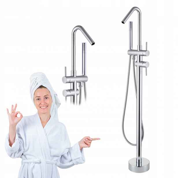 Volně Stojící podlahová vanová baterie s pohyblivým výtokové ramínko Stylus chrom