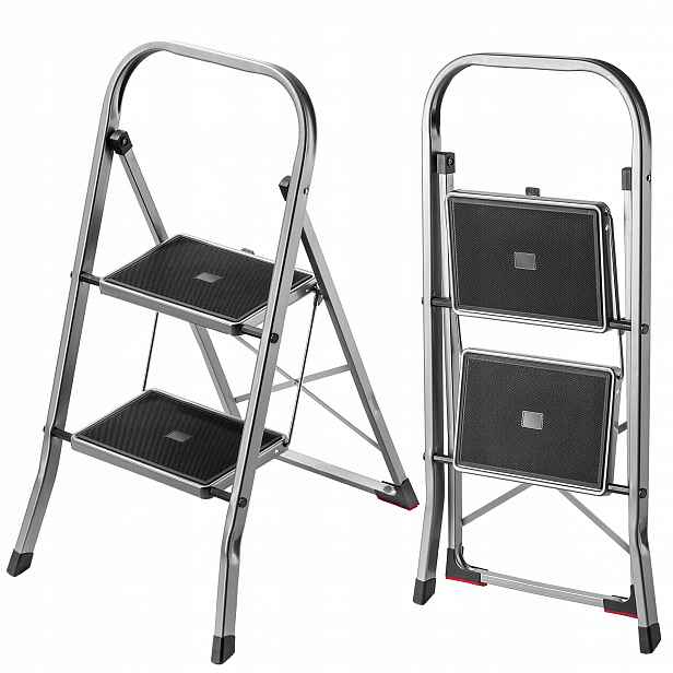 Žebřík Hliníkový Žebřík 2 Stupňový Skládací Schůdky Lehký 150 kg