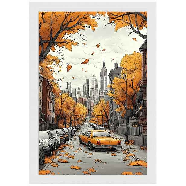 Plakát Rámeček Dřevo Město New York Usa Manhattan Ulice Podzim 40x60