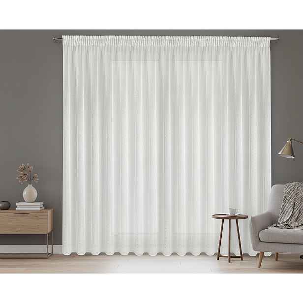 Dekorační vzorovaná záclona s řasící páskou se zadním tunýlkem PAULA bílá zlatý potisk 300x250 cm MyBestHome