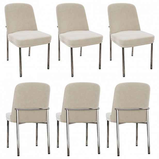 FLIEKS ŽIDLE 6KS Sametové Béžové Stříbrný Kovový Rám