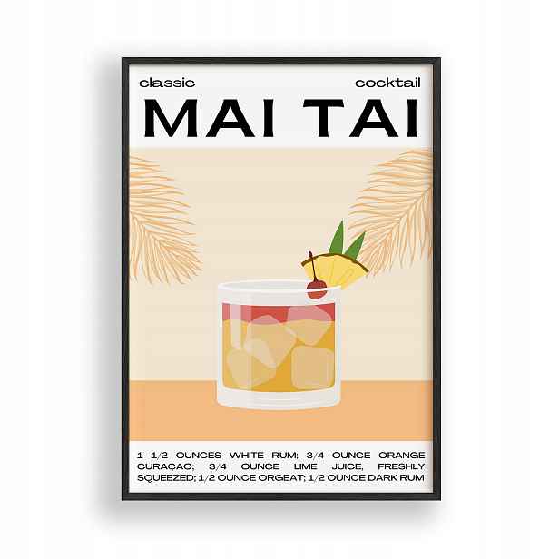 Obraz Mai Tai Cocktail Plakát Rámeček Dřevěný Černý 30x42 cm
