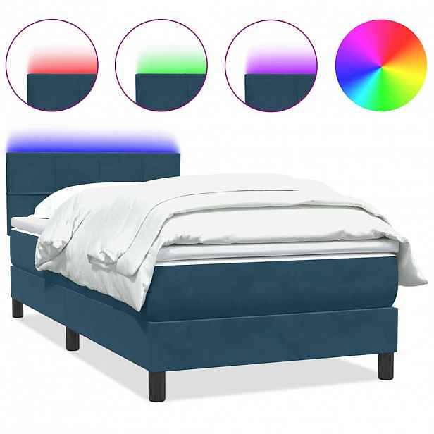 vidaXL Box spring postel s matrací a LED tmavě modrá 80x220 cm samet
