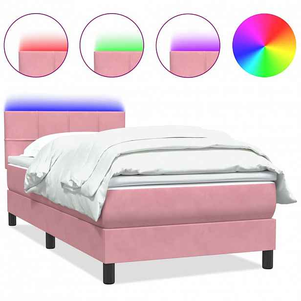 vidaXL Box spring postel s matrací a LED růžová 80x220 cm samet