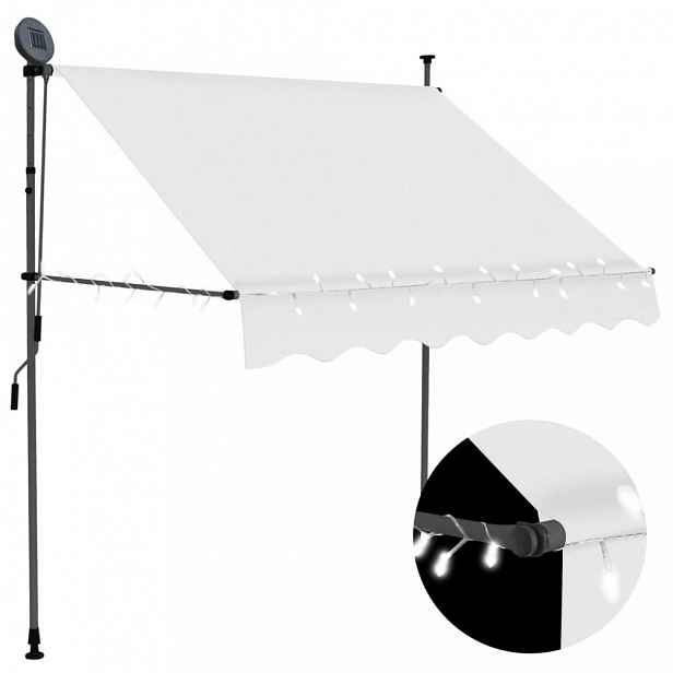 Ručně zatahovací markýza s LED světlem 400x120 cm Dekorhome Krémová