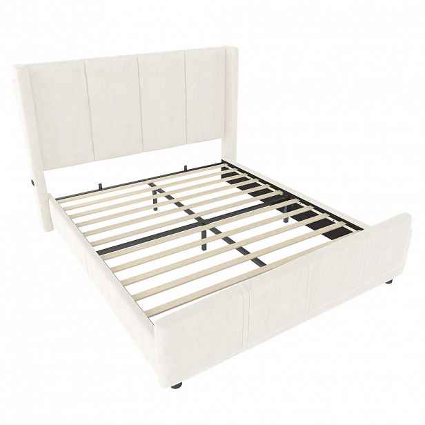 CHICFURN ČALOUNĚNÁ POSTEL 140/200 cm v béžové barvě se sametem, USB a Type-C