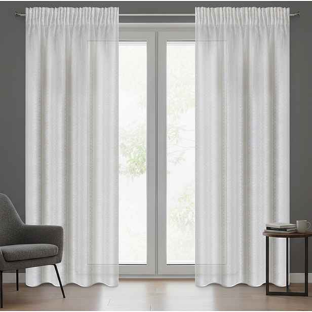 Dekorační vzorovaná záclona s řasící páskou PAULA bílá zlatý potisk 140x270 cm (cena za 1 kus) MyBestHome