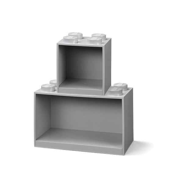 Sada 2 dětských šedých nástěnných polic LEGO® Brick