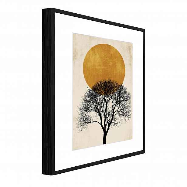 3D Obraz V Černém Rámečku Passe Partout Abstrakce Strom Boho Slunce 60x40
