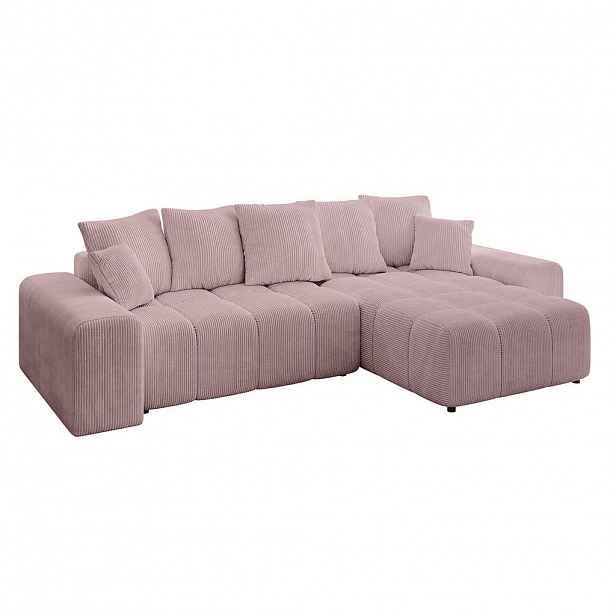 ALTDECOR ROHOVÁ SEDACÍ SOUPRAVA s otomanem vpravo ENIL-L 297x189x68 růžový manšestr