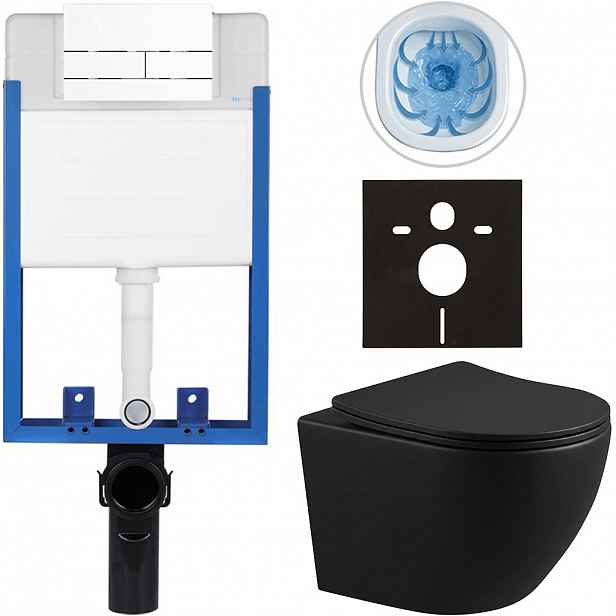 Kompletní WC set Profi/Cesso - černá matná - WC tlačítko Line/Bílá - pro zazdění - 49x36 cm - 8050BD84262