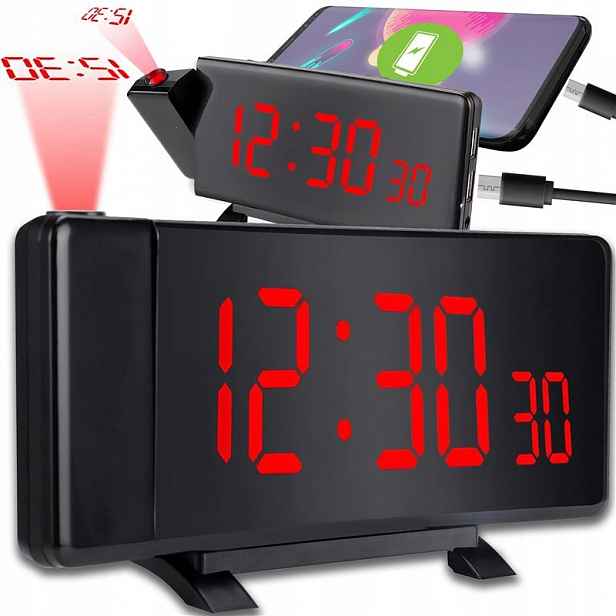 Radiobudík Hodiny S Projektorem Černý Usb Hlasitý Budík Led Displej XL