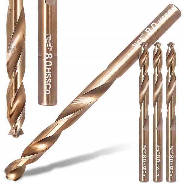 3x Kobaltové Kovové vrtáky 8 mm z nerezové oceli Inox litiny Hss Milwaukee