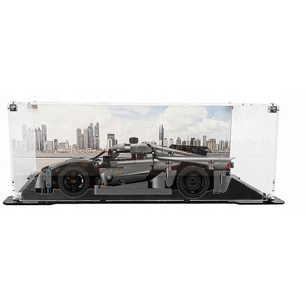 Vitrína s černou základnou a pozadím pro stavebnici Lego 42173 Koenigsegg Jesko