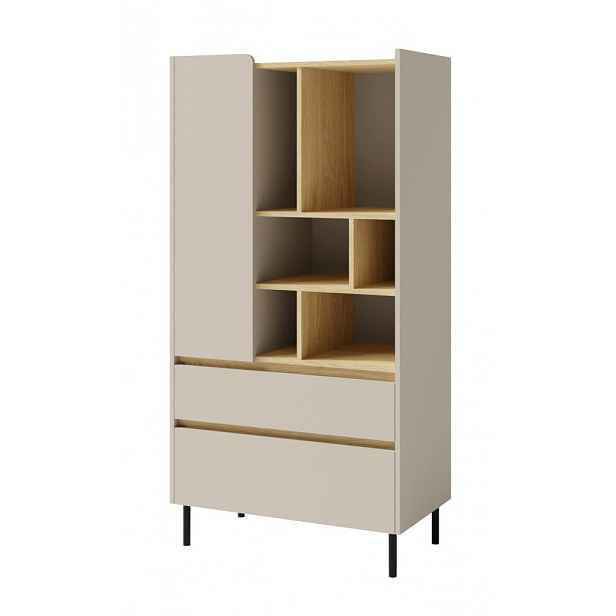 Vysoká komoda s regálem Lucky, pískově béžová/olejovaný dub