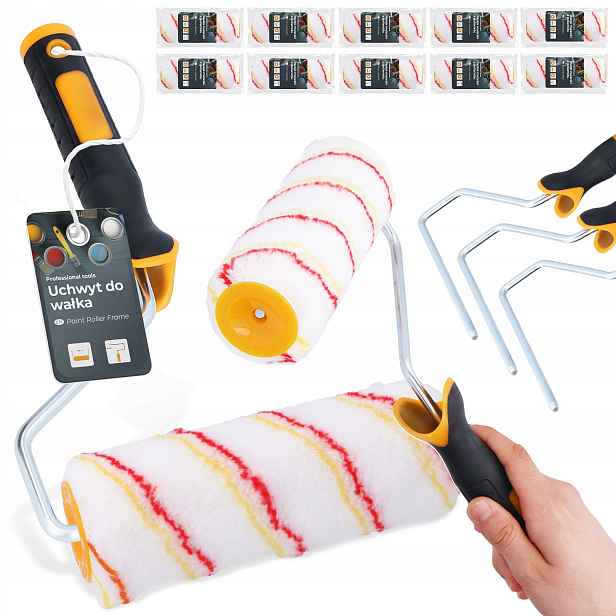 10x Malířský Váleček 18 cm Malování Stěn Akrylovými barvami 3x Rukojeti H0-T