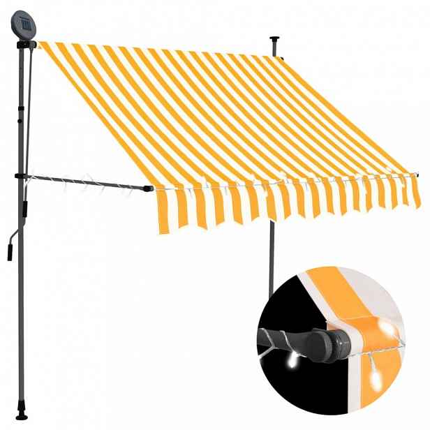 Ručně zatahovací markýza s LED světlem 400x120 cm Dekorhome Bílá / oranžová