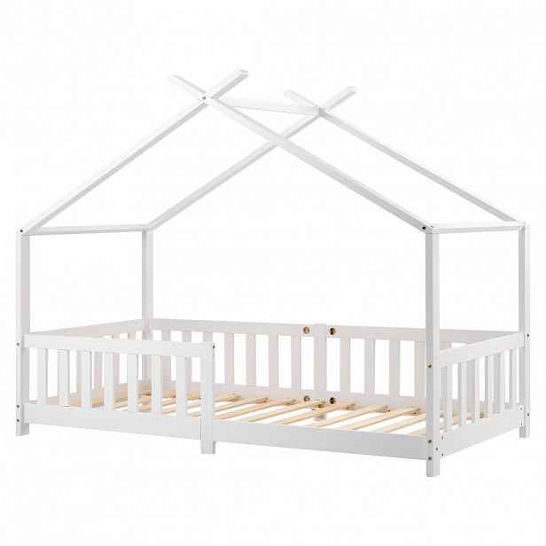 CHICFURN POSTEL DOMEČEK 90/200 cm v bílé barvě s plotem a roštem z masivu