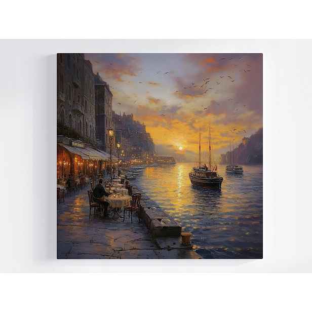Obraz Na Plátně Plátno Město Nábřeží Kanál Voda Lodě Kavárna 50x50