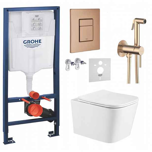Podomítkový Wc set Grohe s mísou Alba a tlačítkem měď baterie měď