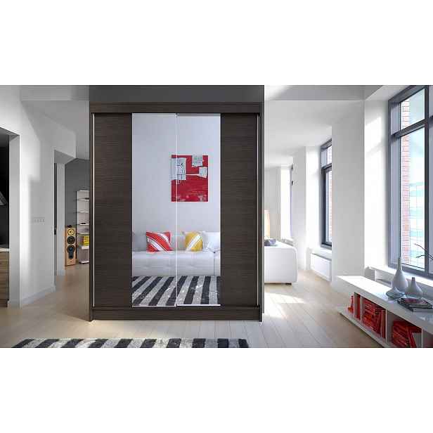 Zrcadlová šatní skříň CHANNA 2 - šířka 150 cm, čoko