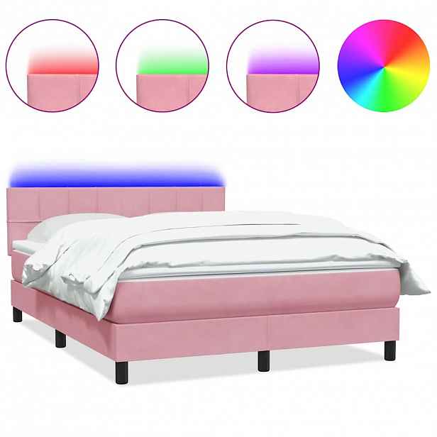 vidaXL Box spring postel s matrací a LED růžová 140x220 cm samet