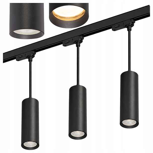 3-fázový kolejnicový set Kolejnice 1 m Závěsná stropní lampa GU10 x3 Černá