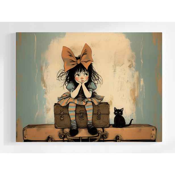 Plakát Dívka Černá Kočka Kufry Retro Foch 100x75