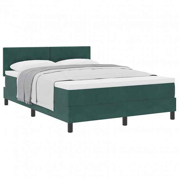 vidaXL Postel s boxspringem s čelo Tmavě zelená 140 x 190 cm samet