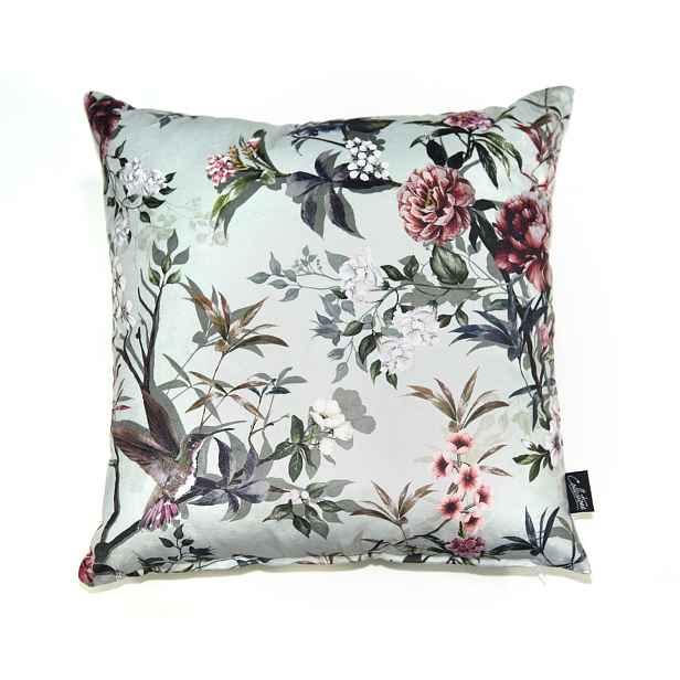 Zelený sametový polštář s květy Luisa teal - 45*45cm Collectione