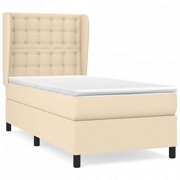 vidaXL Box spring postel s matrací krémová 90x200 cm textil