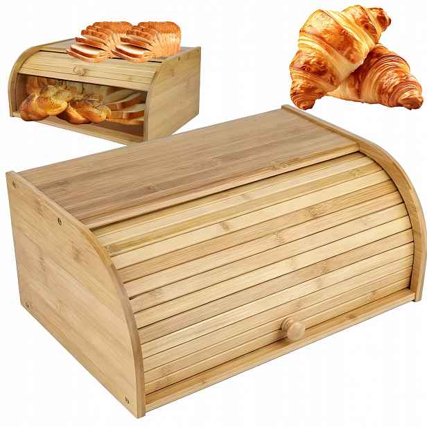 Bambusový chlebník s rolovacím víkem 40x27,3x17,5 cm šetří místo