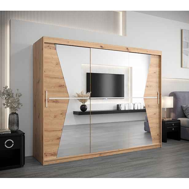 Skříň s posuvnými dveřmi MILANA - šířka 250 cm, dub artisan