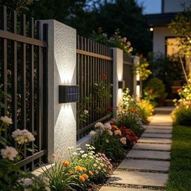 TEMU 2ks Venkovní solární nástěnná svítidla 6 LED osvětlení nahoru a dolů bílé světlo IP65, automatický senzor, venkovní nástěnná lampa pro zahradu,