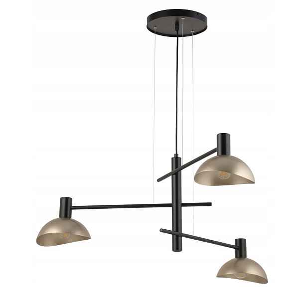 Závěsná lampa trojitá, černá, zlatá, nad jídelním stolem, do obývacího pokoje Sigma