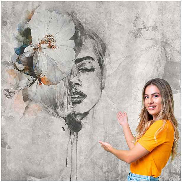 Fototapeta Salon Žena Tvář Beauty Glamour Květiny Beton 196x260 KTBB02W