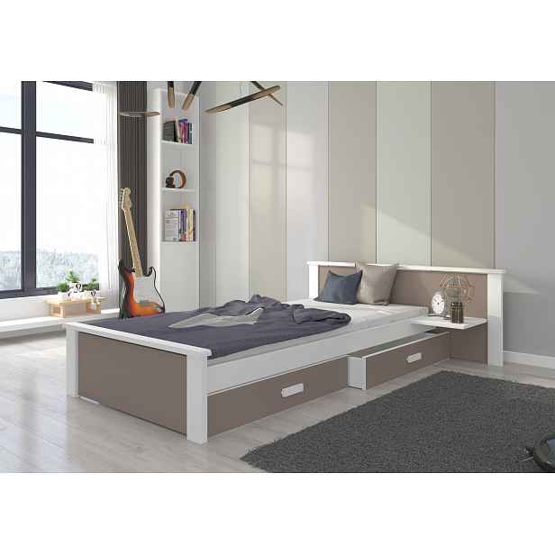 Jednolůžková postel s policí 90x200 FASNA - bílé / dub lanýž