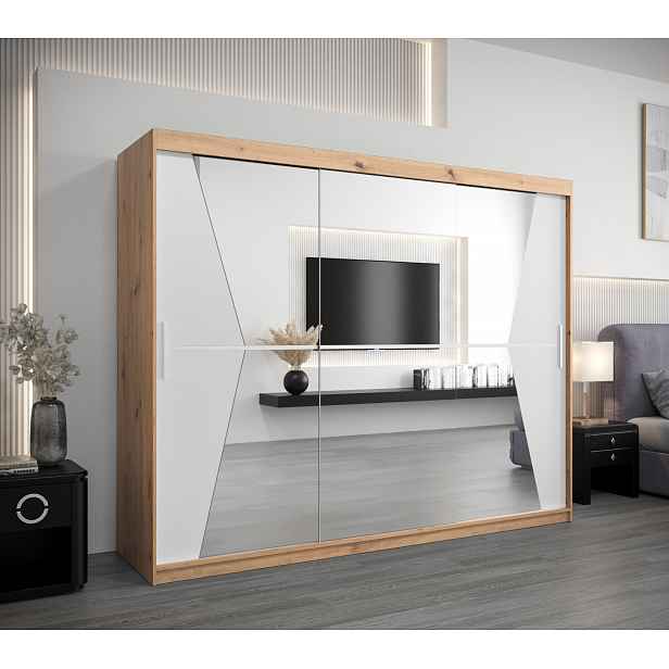 Skříň s posuvnými dveřmi MILANA - šířka 250 cm, dub artisan / bílá