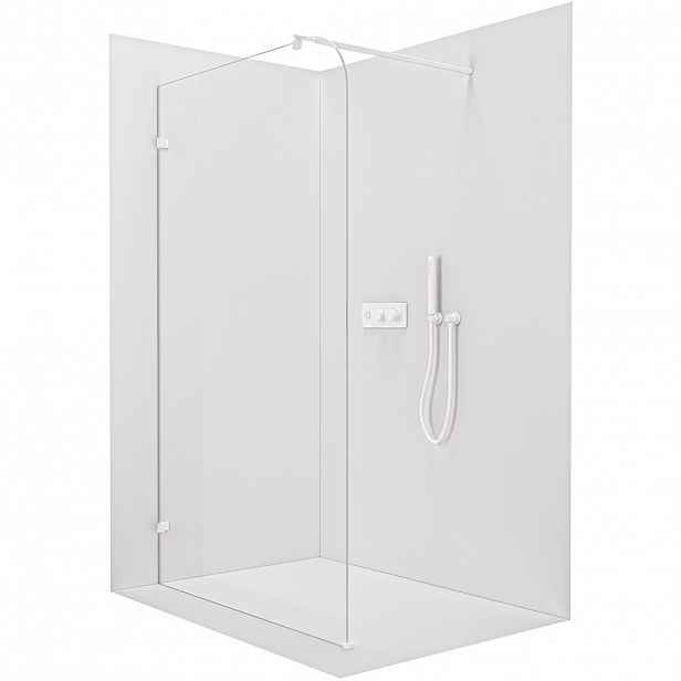 Sprchová zástěna Walk-in Orbis Round L/P - 8 mm - kulatá vzpěra - bílá matná, transparentní sklo - 140x200 cm