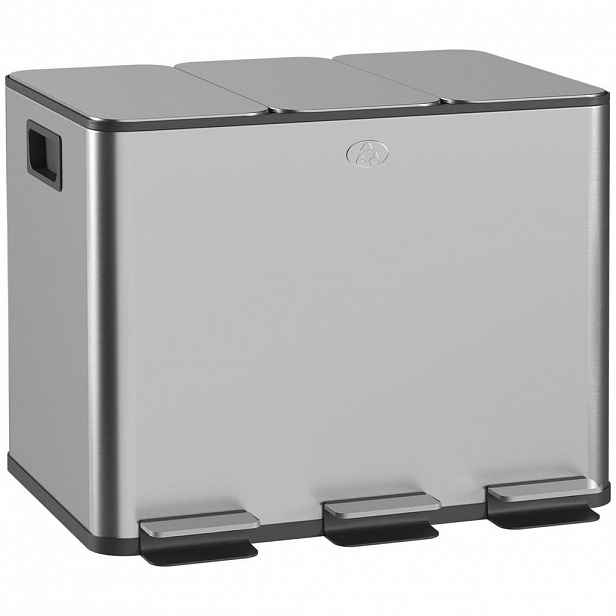 HOMCOM KOŠ NA ODPADKY 3x20 l Nerezový koš na odpadky s víkem Softclose a deodorizačními přihrádkami