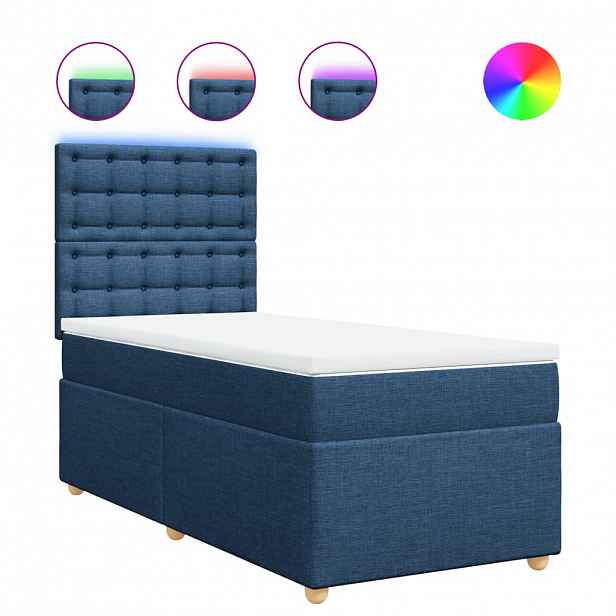 vidaXL Box spring postel s matrací modrá 90x190 cm textil