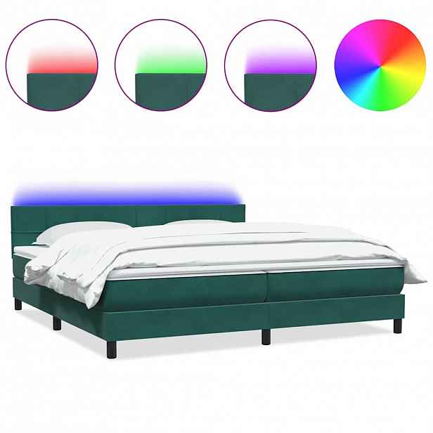 vidaXL Box spring postel s matrací a LED tmavě zelená 180x220 cm samet