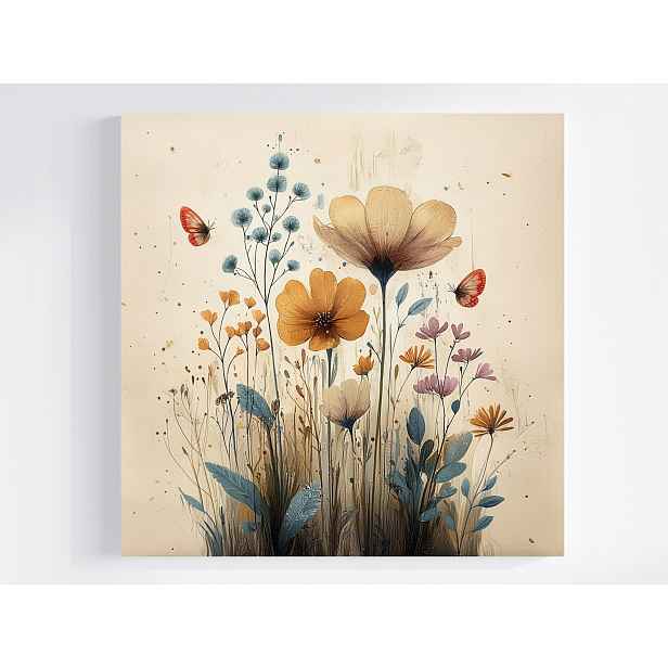 Obraz Na Plátně Canvas Vintage Retro Folk Etno Zahrada Květiny Motýli 50x50