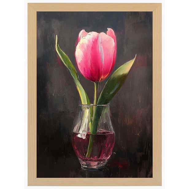 Plakát Rámeček Dřevo Olej Dekorace Příroda Růžový Květ Tulipán 60x80