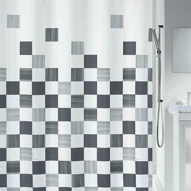 Spirella sprchový závěs Part, motiv čtverců, bílý, 180 x 200 cm, polyester