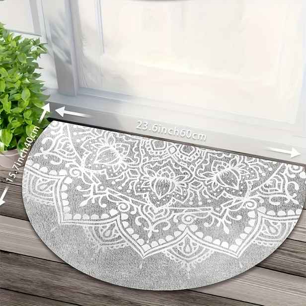 TEMU 2D Tisk Venkovní Rohožka 1ks Polkruhová Rohožka - Elegantní Mandala Vstupní Koberec, Lze Prát v Pračce pro Vnitřní/Venkovní Použití - Vchodové