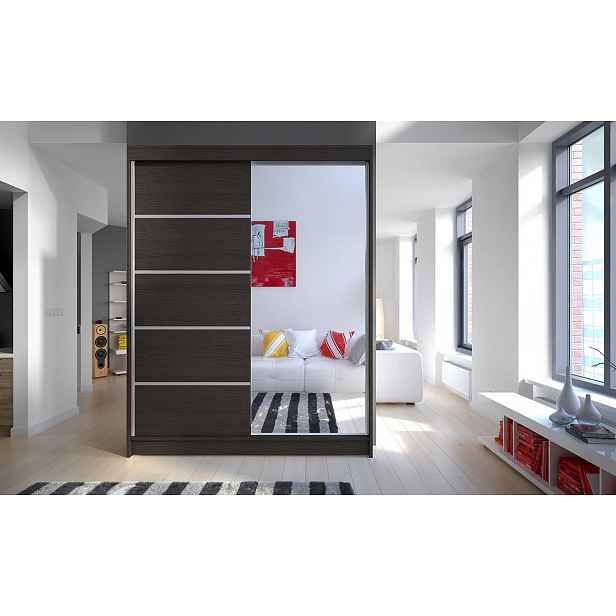 Zrcadlová šatní skříň CHANNA 3 - šířka 150 cm, čoko